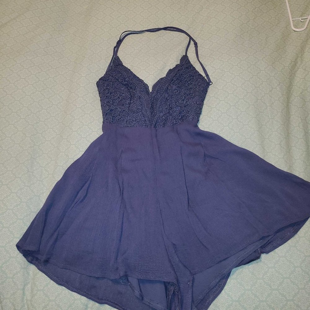 Lulu Star Spangled Indigo Backless Lace Romper